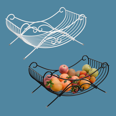 KUBER INDUSTRIES 2 Pcs Metal Fruits & Vegetables Basket | Black & White Iron Fruit & Vegetable Basket(Black, White)
