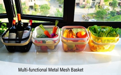 ZWINKO Metal Mesh Steel Basket Storage Organizer Basket Multi-functional Steel Fruit & Vegetable Basket(Multicolor)