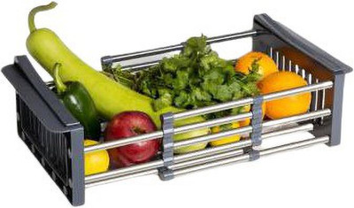 vedvit Adjustable Drainer Basket Tray for Dish Vegetable Fruit ,Dish Rack ,Drying Rack Plastic Fruit & Vegetable Basket(Multicolor, Multicolor)
