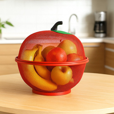 abIgovomab Apple Shape Fruits &84r Vegetables Basket for Kitchen With Net Cover Stainless Steel Fruit & Vegetable Basket(Red)