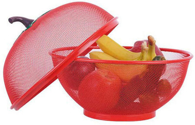 BHUMI ENTERPRISE Apple Shape Fruits &qt1s Vegetables Basket for Kitchen With Net Cover Stainless Steel Fruit & Vegetable Basket(Red)