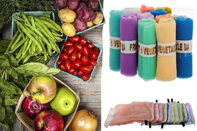 Home Organize Pack of 6 Mesh Bag Reusable , Washable Fridge Storage Bags with Zip for Nylon Fruit & Vegetable Basket(Blue)
