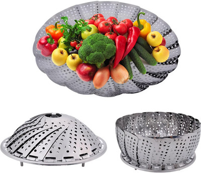 Elite ecom Steamer Basket Stainless Steel for Cooking Healthy Steamer Basket Folding Stainless Steel Fruit & Vegetable Basket(Silver)