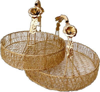 design magnifique (8 &10 inch) metal wire mesh hamper Shagun Basket Packing Fruits, Sweets & Gifts Iron Fruit & Vegetable Basket(Gold)