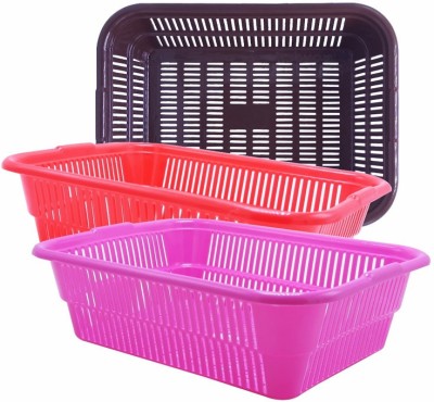 Wonder Plastic Prime Natasha 1013 Multipurpose Basket, 3 Pc, 4 Ltr, Brown Red Pink Plastic Fruit & Vegetable Basket(Multicolor)