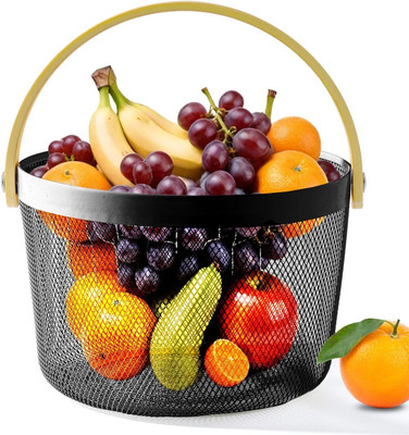 KUBER INDUSTRIES Iron Fruit & Vegetable Basket(Black)