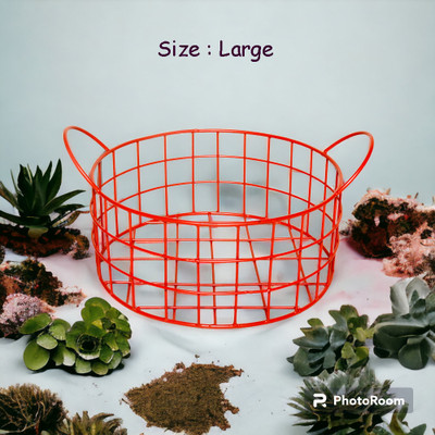 Youandhome Multi purpose home & kitchen round wire basket with side handles. Size - Large Iron Fruit & Vegetable Basket(Red)