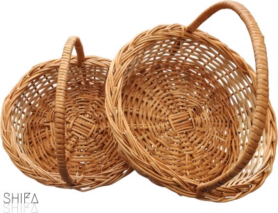 SHIFA Kashmiri round multi storage ( fruit , vegitable, gift hamper)(SET OF 2) Wooden Fruit & Vegetable Basket(Brown)