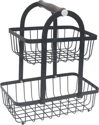 Meers International MI-5011 UBB 2 TIER DETACHABLE Iron Fruit & Vegetable Basket(Black)