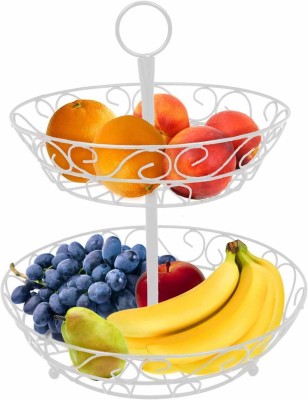 E C Creation Metal 2-Tier Countertop Fruit Basket Bowl Stand for Fruit, Vegetables, Snacks Steel Fruit & Vegetable Basket(White)