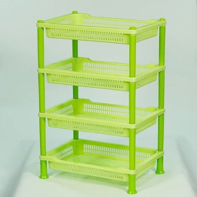 Peapod Plastic 4 Tyre Multipurpose Basket Stand Rack Fruits Onion, Potato, Vegetables Plastic Fruit & Vegetable Basket(Green)