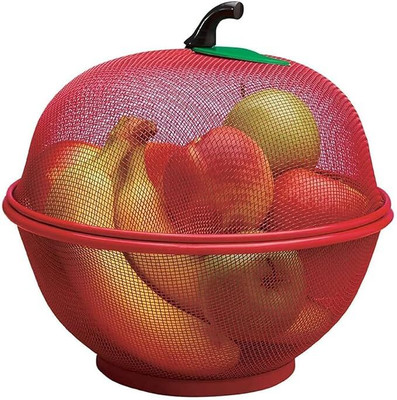MOGADGET Apple Shape Fruit & Vegetable Basket With Protective Lid Stainless Steel Steel Stainless Steel Fruit & Vegetable Basket(Red)