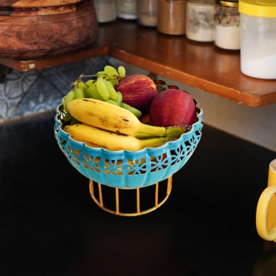 Ekhasa Metal Fruit Basket with Stand & Decorative Bowl for Home decor | Iron Fruit & Vegetable Basket(Green)