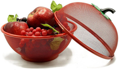 S R CREATION Apple Shape Fruit & Vegetable Basket With Protective Lid Steel Fruit & Vegetable Basket(Multicolor)