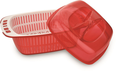 Nabhya 2 in 1 Multi Use Radiant Fruit & Vegetable Strainer And Plastic Fruit & Vegetable Basket(Red)