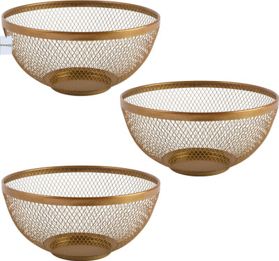 HOMESTIC by Kuber Industries Pack of 3 Multipurpose Mesh Fruit Basket For Dining Table | HW-14-GD | Gold Stainless Steel Fruit & Vegetable Basket(Gold)