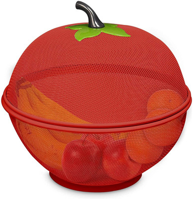 zontic Apple Shape Fruit & Vegetable Basket With Protective Lid Steel Fruit & Vegetable Basket(Red)