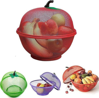 MDNSHO Apple Shape Fruit Basket for Storage Vegetable with Net Cover Stainless Steel Fruit & Vegetable Basket(Gold)