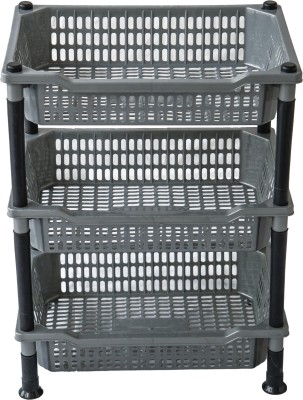 VM BOND Popular 3 Layer Portable Modern Plastic Fruit & Vegetable Basket(Grey)