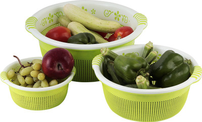 Nabhya 3 PC Plastic Multipurpose Round Basket (Small + Medium + Large) Plastic Fruit & Vegetable Basket(Green)
