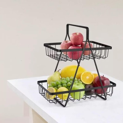 ARQUIN 2-Tier Fruit & Vegetable Basket For Dining Table/Kitchen Multipurpose Stainless Steel Fruit & Vegetable Basket(Black)