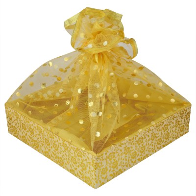 GROWNEX Designer Gift Hamper Basket, Wedding Gift Packing Baskets - Color - Floral Gold (Size - 12x12x3 Inches) SET OF 4 BASKETS Wooden Fruit & Vegetable Basket(Gold)