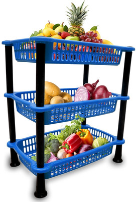 JERU CREATION Fruits/Vegetables Kitchen Rack Plastic 3 Shelf Multipurpose Plastic Basket Plastic Fruit & Vegetable Basket(Multicolor)
