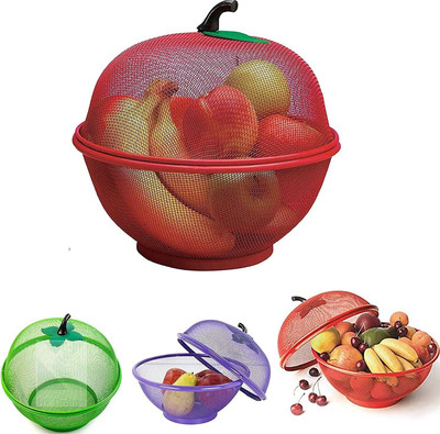 apmfashion Shape Fruit & Vegetable Basket With Protective Lid Steel Fruit & Vegetable Basket(Multicolor)