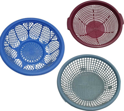 MK Super Fruit vegetable basket pack of 3_mk29 Plastic Fruit & Vegetable Basket(Multicolor)