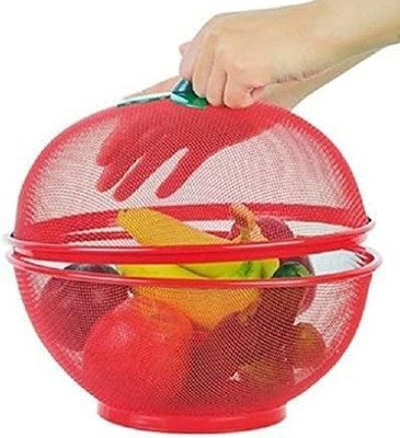 QUEENOX Stainless Steel Apple Shape Net Fruit &Vegetable Basket With Protective lid-04 Stainless Steel Fruit & Vegetable Basket(Multicolor)