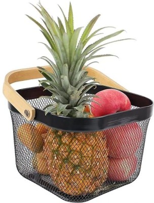 crownsmill Fruit Basket Carbon Steel, Bamboo Fruit & Vegetable Basket(Black)