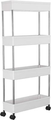 HUMBLE KART Popular 4 Layer Portable Modern Trolly-1 Plastic Fruit & Vegetable Basket(White)