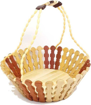 SEAWOODARTS Bamboo, Wooden Fruit & Vegetable Basket(White, Maroon)