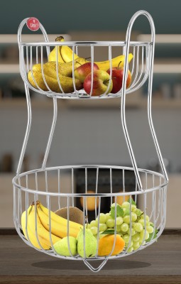 UNIFY 2-Tier Fruit-Vegetable Basket for Dining Table Kitchen Counter Top Racks(Round) Stainless Steel Fruit & Vegetable Basket(Silver)