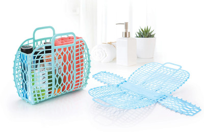 RUSHIL WERE Plastic Foldable Light Weight & Smart Lock Plastic Fruit & Vegetable Basket(Blue)