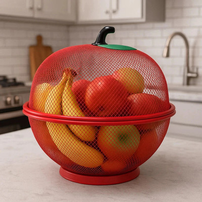 KEFTRIAX Fruit&Vegetable Basket With Net Cover Apple Shape Fruits Vegetables Basket Iron Fruit & Vegetable Basket(Multicolor)