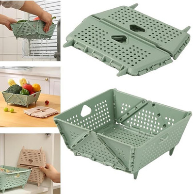 Ekaa Collapsible Strainers and Colanders for Kitchen, Plastic Foldable Storage Basket Collapsible Strainer(Green Pack of 1)