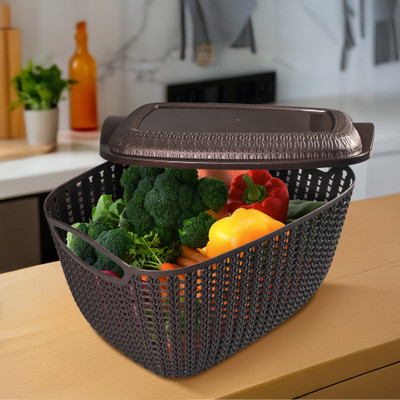 KUBER INDUSTRIES M 30 Plastic Basket for Storage Vegetables and Fruits with Lid | Brown Plastic Fruit & Vegetable Basket(Brown)