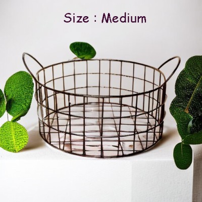 Youandhome Multi purpose home & kitchen round wire basket with side handles, Medium Iron Fruit & Vegetable Basket(Black)