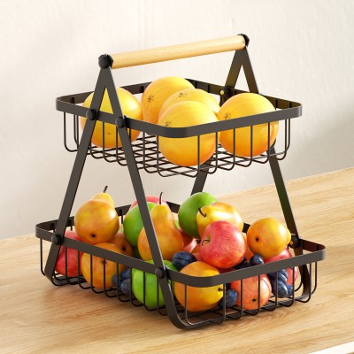 COSKIRA Wooden Handle, Detachable Household, Dining Table Organizer, Snacks in Durable Stainless Steel Fruit & Vegetable Basket(Black)