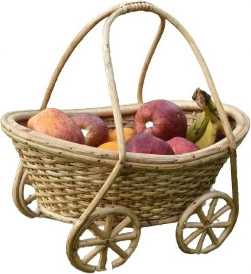 Flickers and Flame Cane Basket on wheels Bamboo Fruit & Vegetable Basket(Beige)