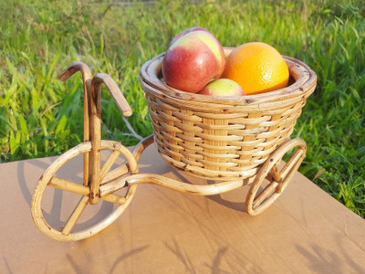 Das Departmental Store Handicraft Cart Style Kitchen/Dinning Table Top Bamboo Fruit & Vegetable Basket(Gold)