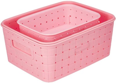 AARVI Multipurpose Smart Shelf Basket multicolor Plastic Fruit & Vegetable Basket(Pink)