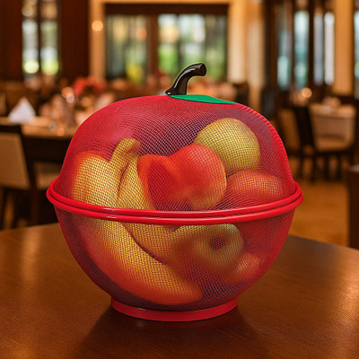 MOGADGET Apple Shape Fruits & q Vegetables Basket for Kitchen With Net Cover Stainless Steel Fruit & Vegetable Basket(Red)