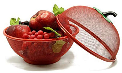 zelovi Apple Shape Net Fruits & Vegetables Basket for Fruit Basket with Net Cover, Steel Fruit & Vegetable Basket(Red)