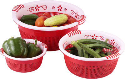 Nabhya 3 PC Plastic Multipurpose Round Basket (Small + Medium + Large) Plastic Fruit & Vegetable Basket(Red) Nabhya 3 PC Plastic Multipurpose Round Basket (Small + Medium + Large) Plastic Fruit & Vegetable Basket(Red)