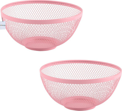 HOMESTIC by Kuber Industries Pack of 2 Multipurpose Mesh Fruit Basket For Dining Table | HW-14-PNK | Pink Stainless Steel Fruit & Vegetable Basket(Pink)