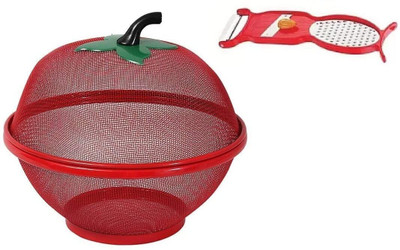 HouseOfCommon Apple Shape Net Fruits, ,4 in 1 Peeler Stainless Steel Fruit & Vegetable Basket(Red)