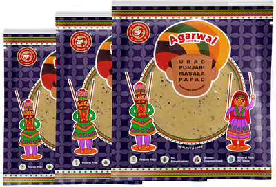 AP LOGO Urad Punjabi masala Papad 7 inch 1.2Kg Crispy Urad Punjabi Papad Masala Papad (Pack of 3)(1200 g)