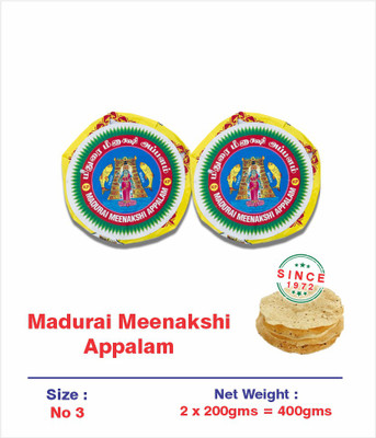 Madurai Meenakshi Appalam Papad No.3 200g x Pack of 2 Jeera Papad (Pack of 2)(400 g)